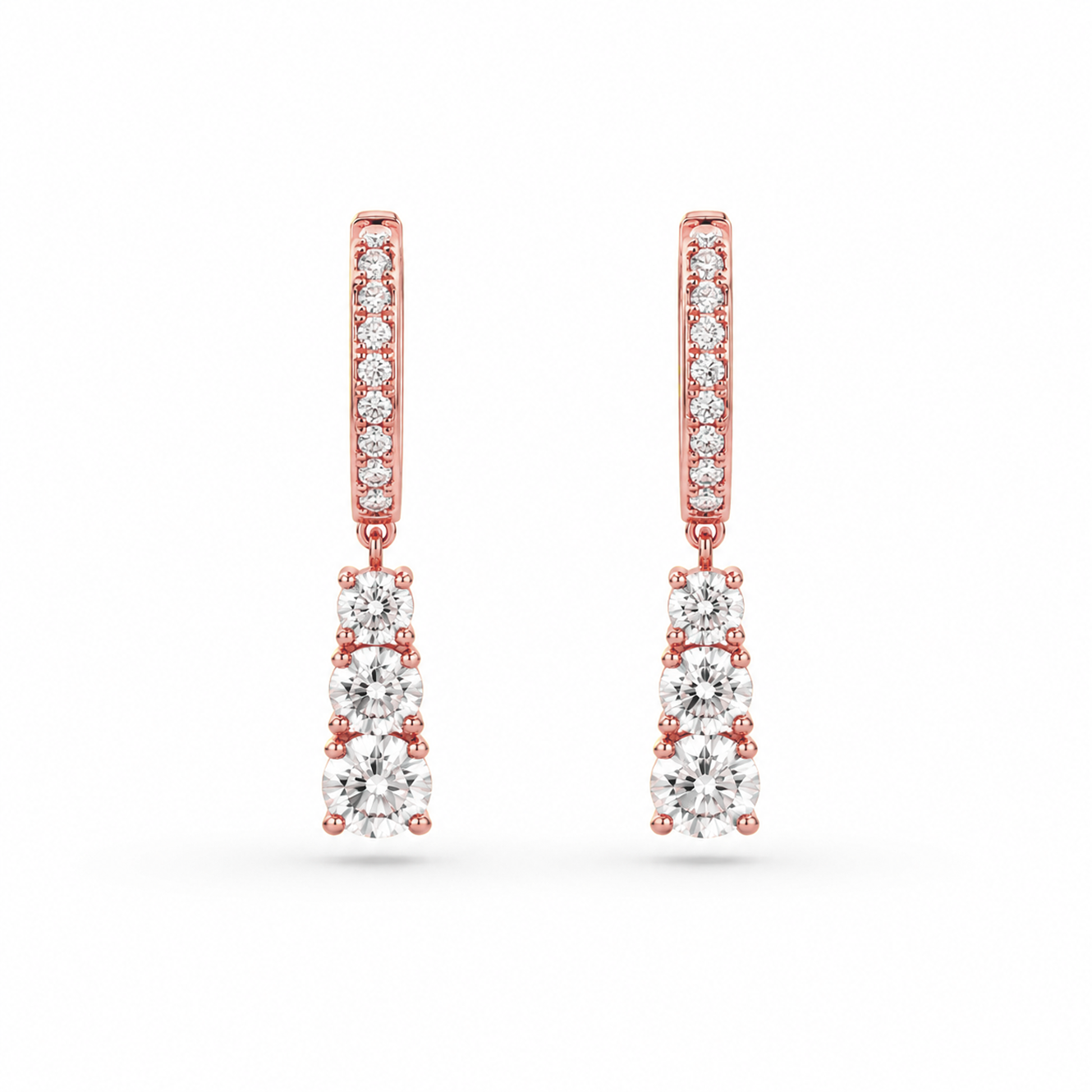 Graduated Three-Stone Diamond Drop Earrings in 18K Gold, Lab-Grown Diamond