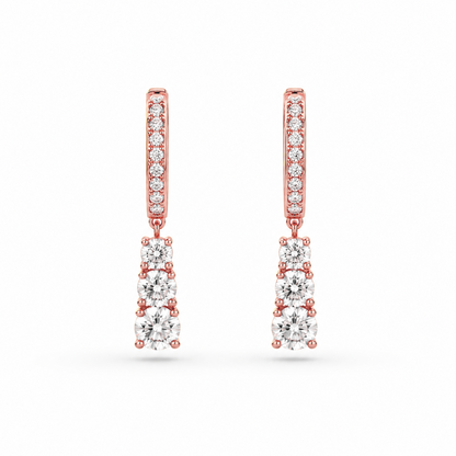 Graduated Three-Stone Diamond Drop Earrings in 18K Gold, Lab-Grown Diamond