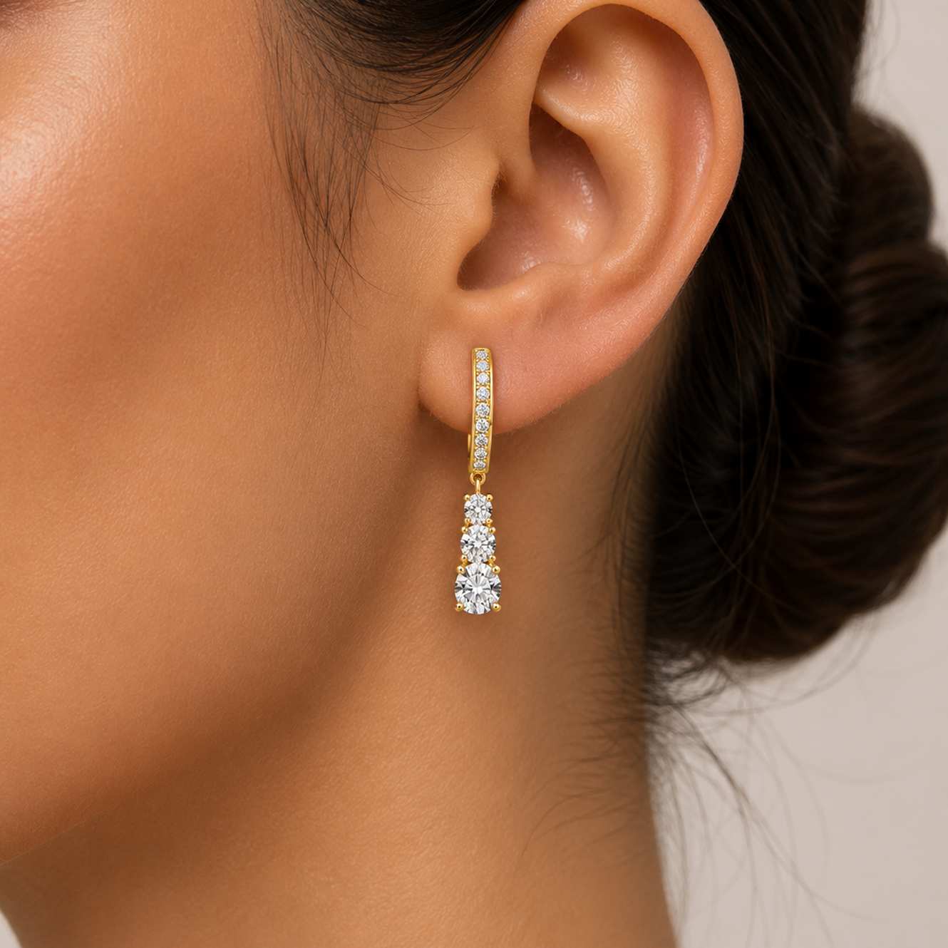 Graduated Three-Stone Diamond Drop Earrings in 18K Gold, Lab-Grown Diamond