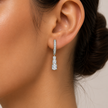 Graduated Three-Stone Diamond Drop Earrings in 18K Gold, Lab-Grown Diamond