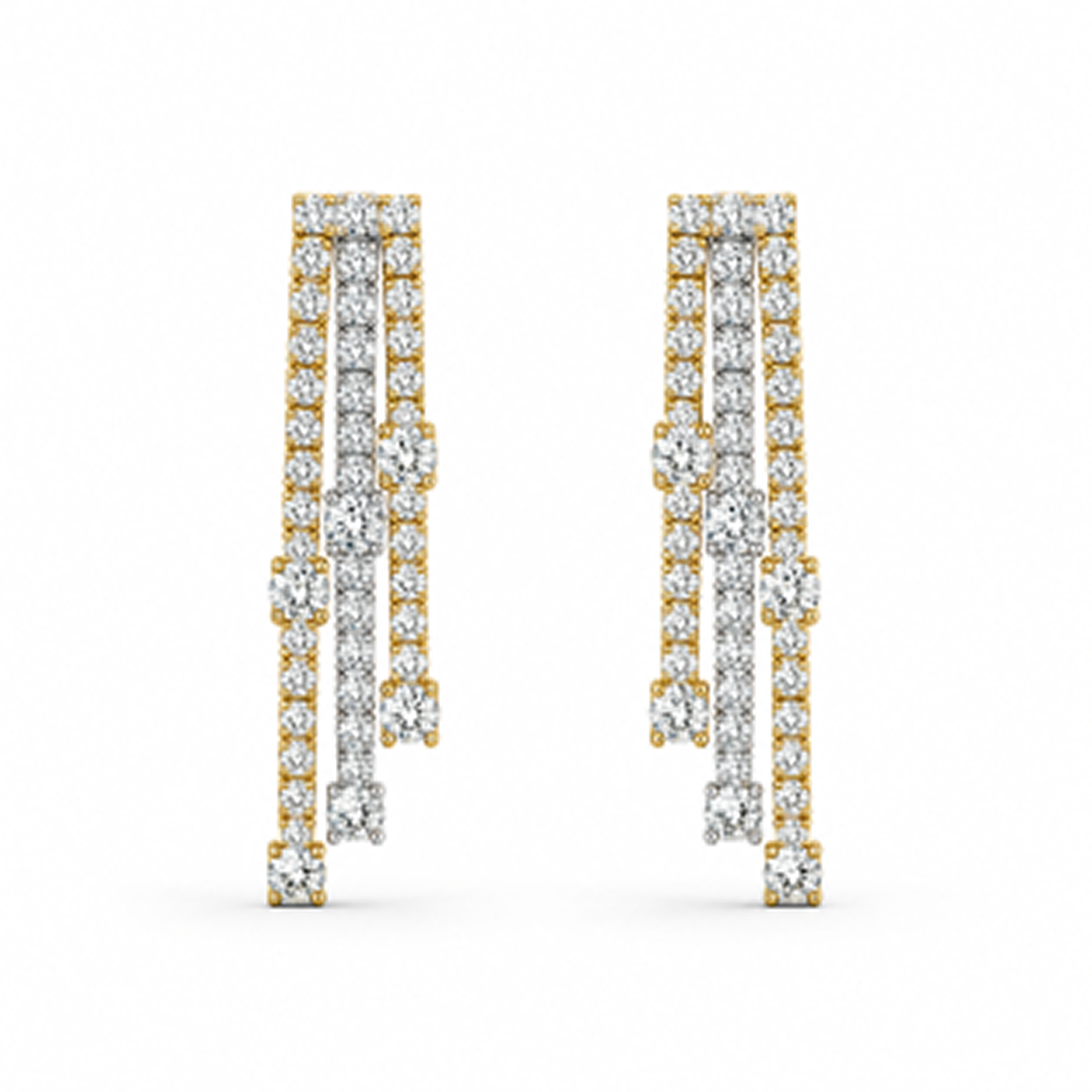 Two-Tone Three-Layer Drop Earrings in 18K Gold, Lab-Grown Diamond