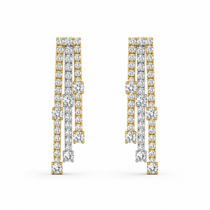 Two-Tone Three-Layer Drop Earrings in 18K Gold, Lab-Grown Diamond