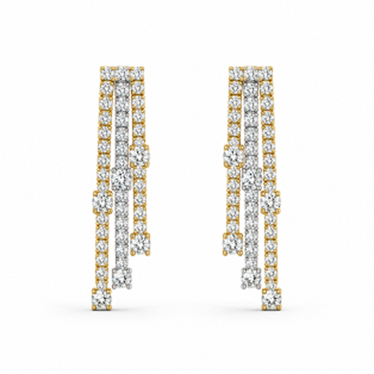 Two-Tone Three-Layer Drop Earrings in 18K Gold, Lab-Grown Diamond