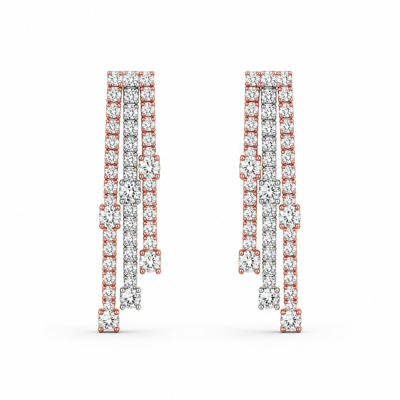 Two-Tone Three-Layer Drop Earrings in 18K Gold, Lab-Grown Diamond
