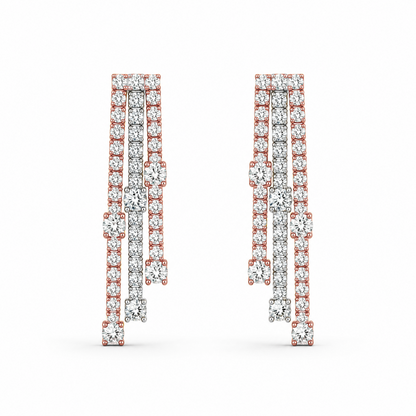 Two-Tone Three-Layer Drop Earrings in 18K Gold, Lab-Grown Diamond