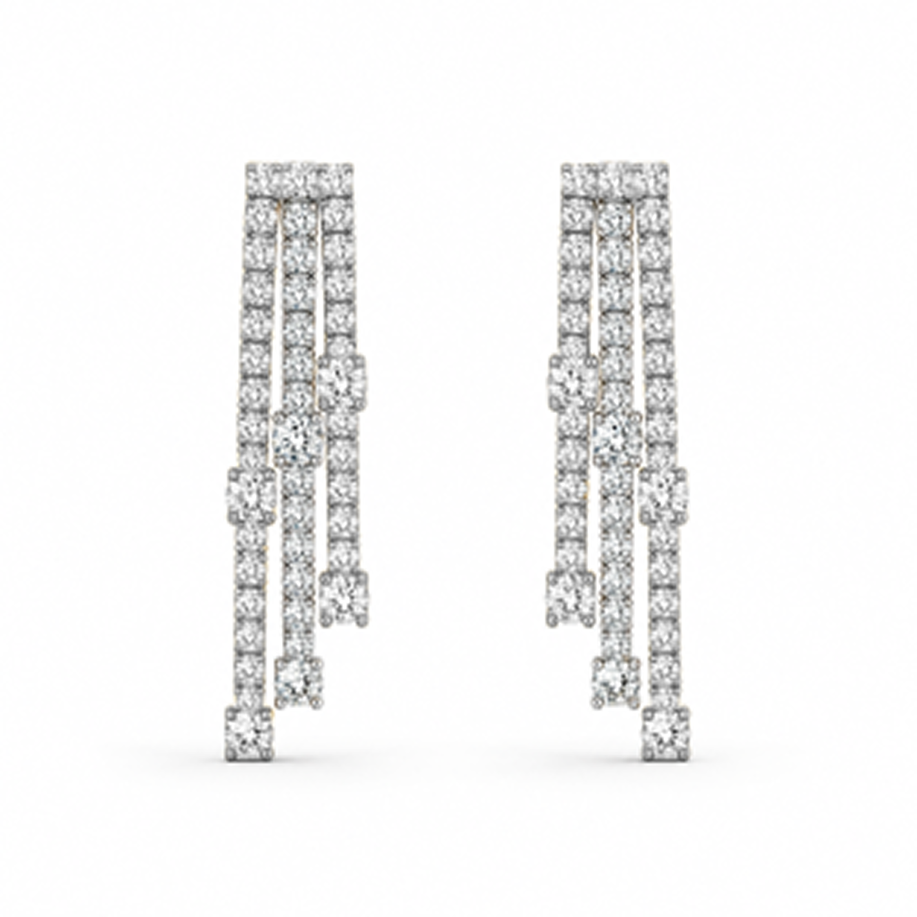 Two-Tone Three-Layer Drop Earrings in 18K Gold, Lab-Grown Diamond