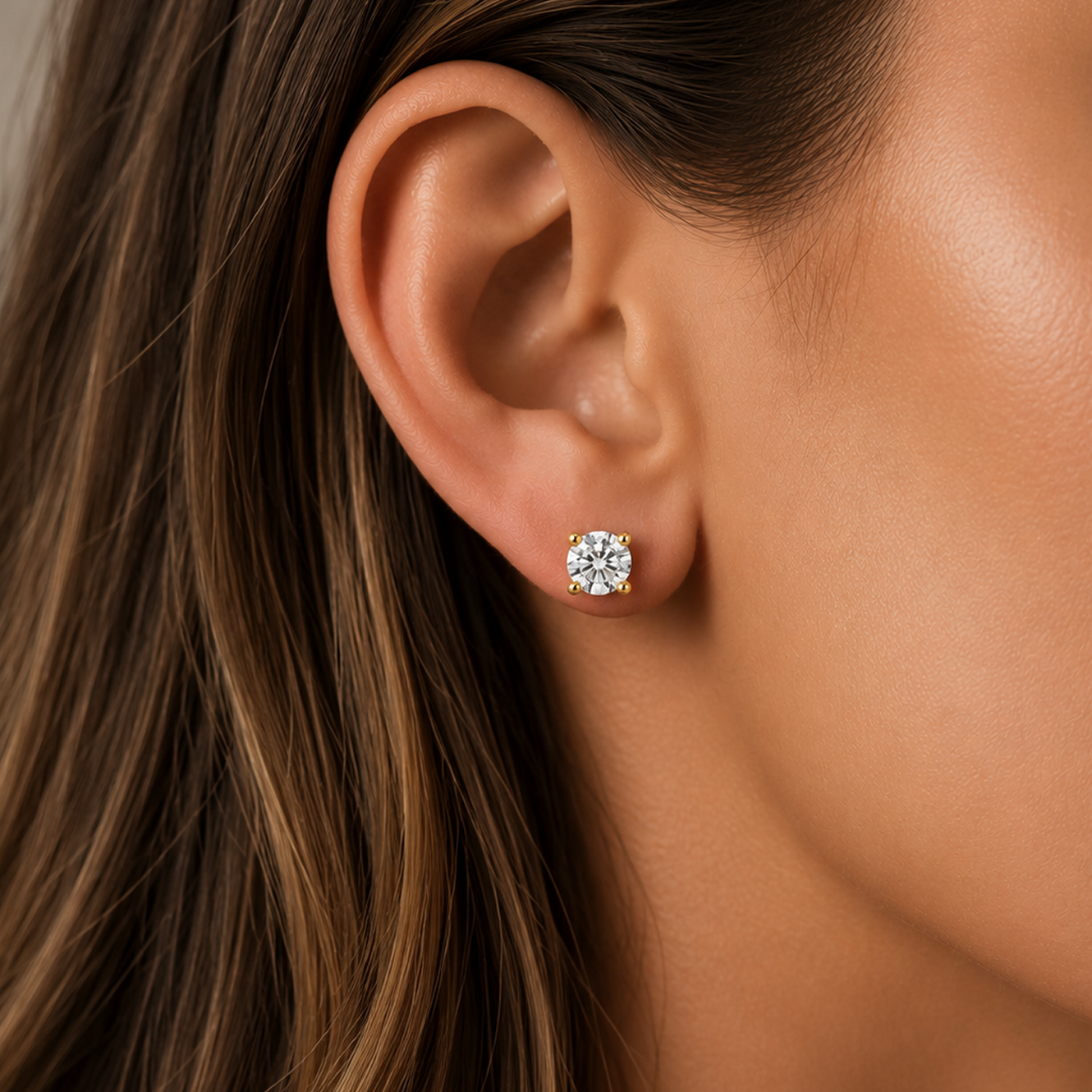 Round Brilliant Cut Statement Earrings in 18K White Gold, Lab-Grown Diamond