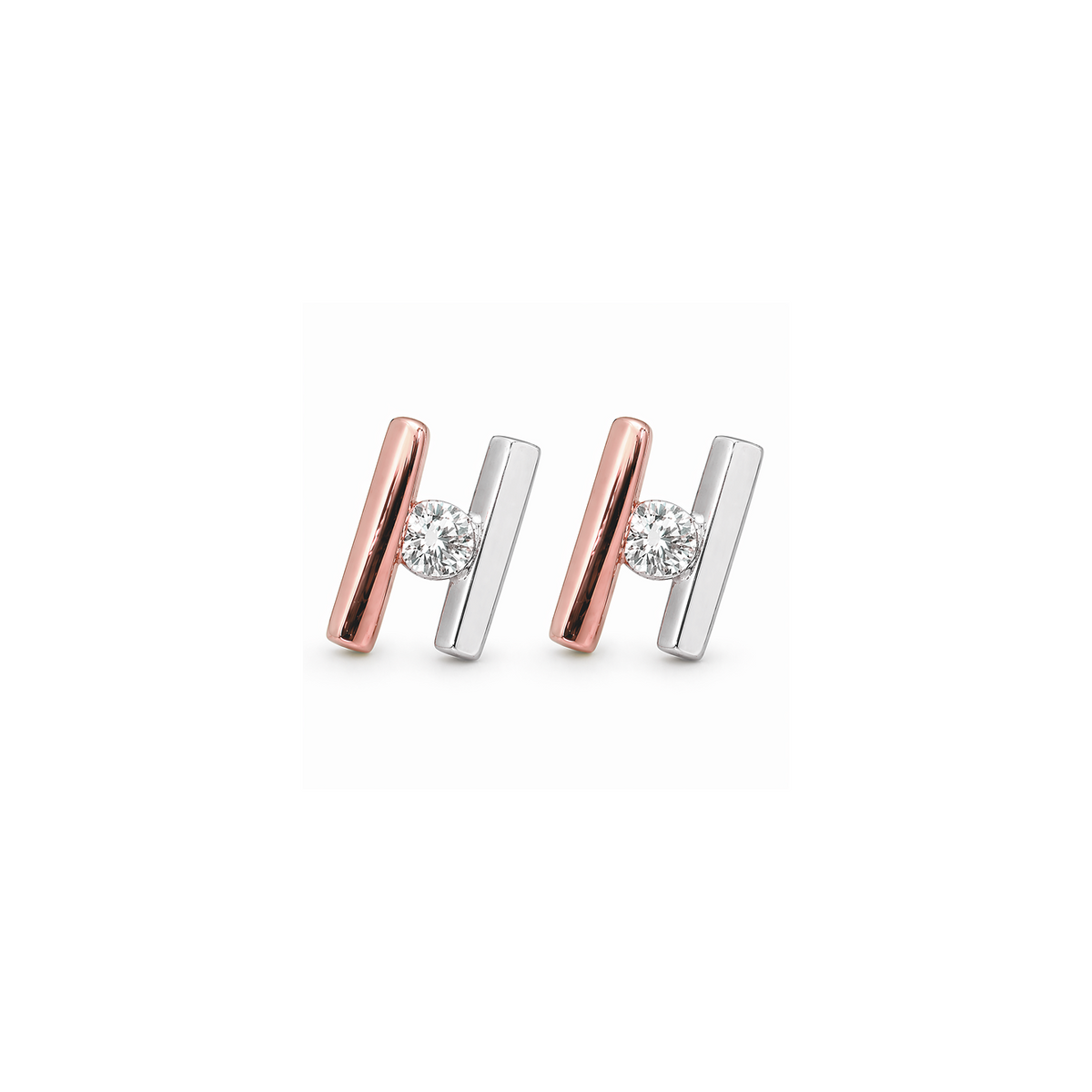 Two-Tone Earrings in 18K Yellow and White Gold, Lab-Grown Diamond