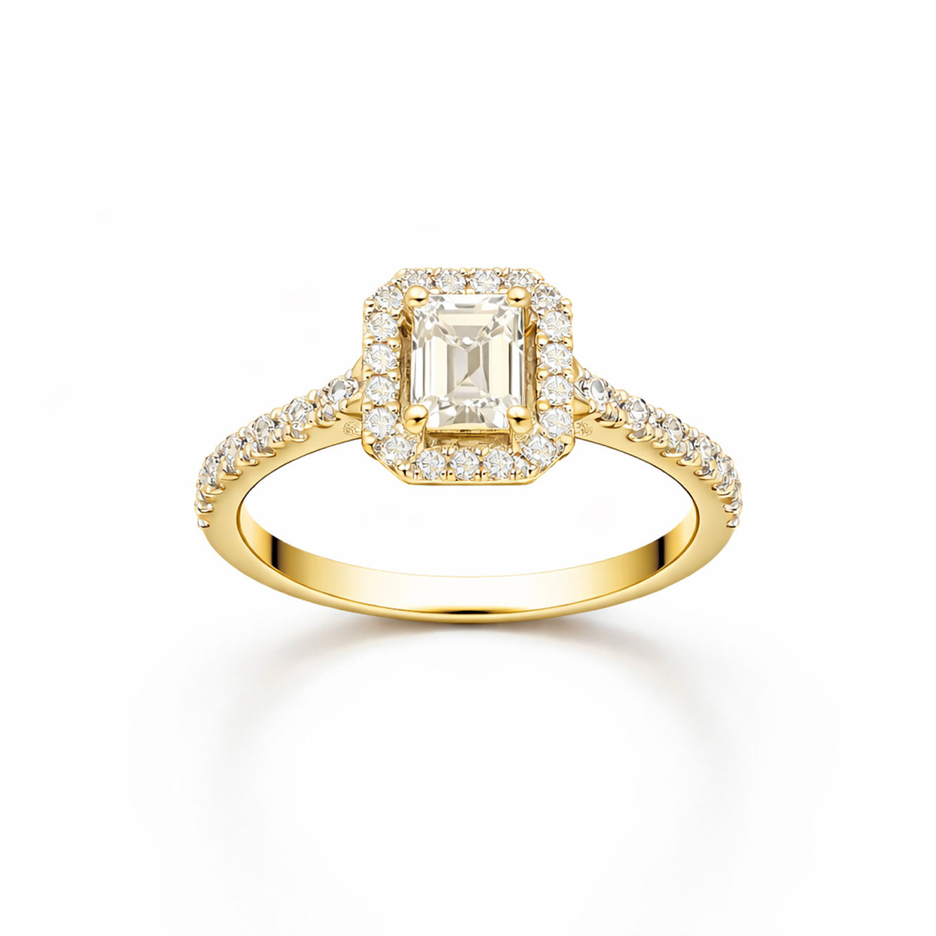 Emerald Cut Classic Engagement Ring in 18K Gold, Lab-Grown Diamond