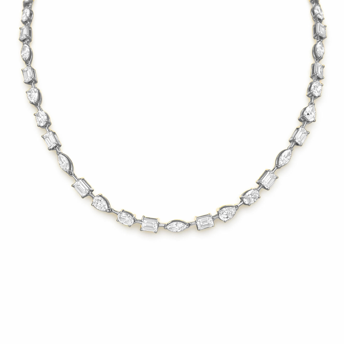 Mixed-Cut Tennis Necklace in 18K Gold, Lab-Grown Diamond