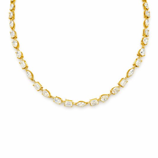Mixed-Cut Tennis Necklace in 18K Gold, Lab-Grown Diamond