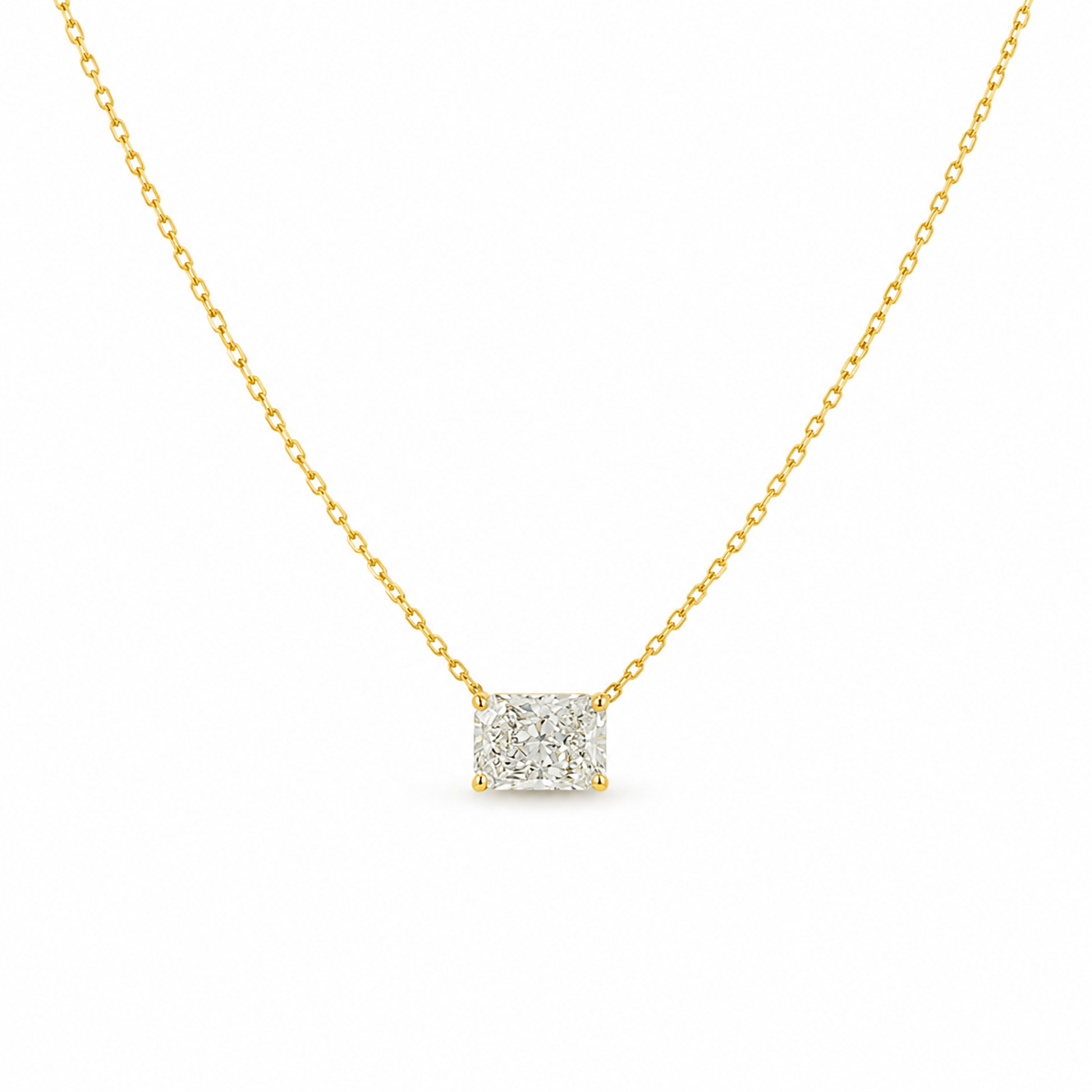 Radiant Cut Diamond Necklace in 18K Gold, Lab-Grown Diamond