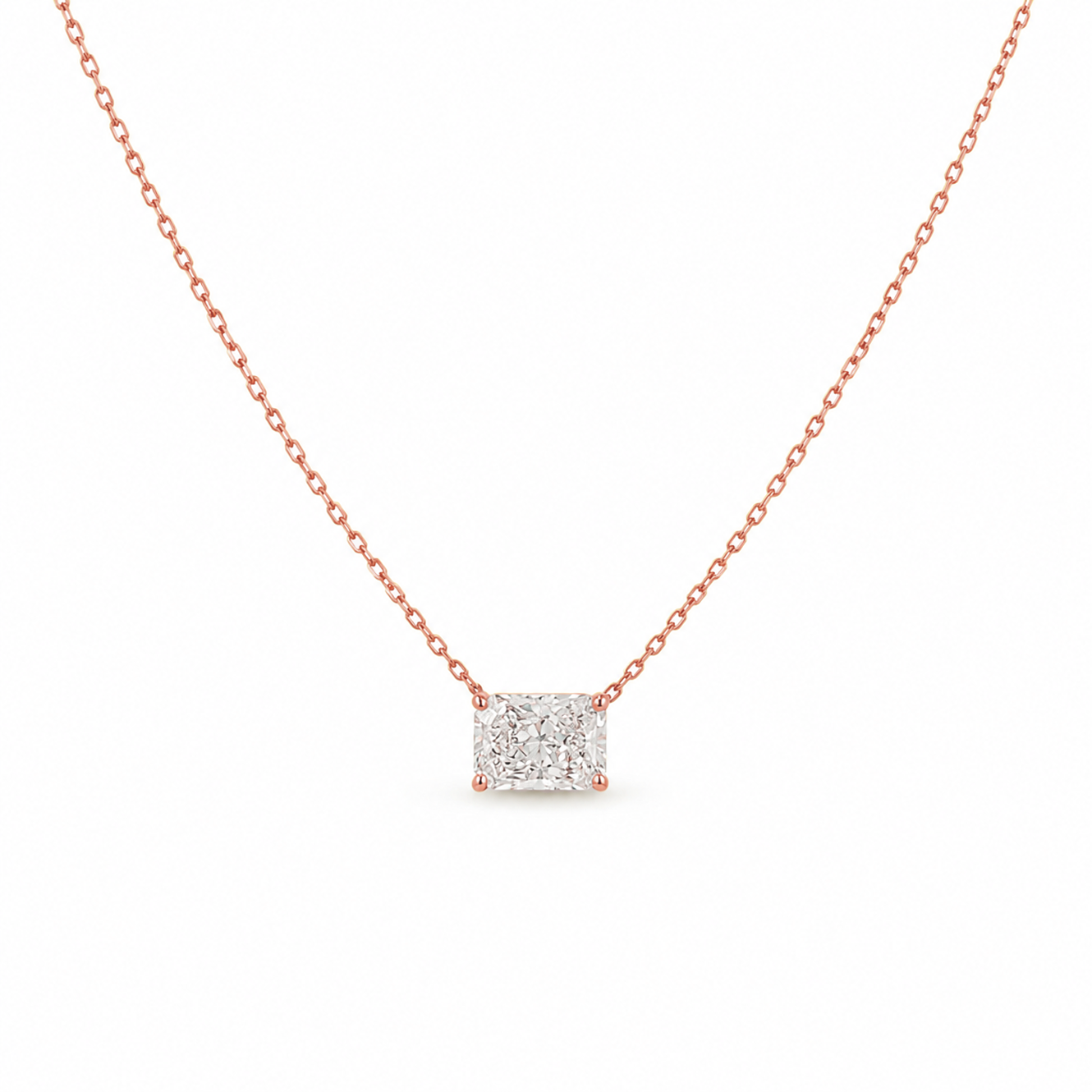 Radiant Cut Diamond Necklace in 18K Gold, Lab-Grown Diamond