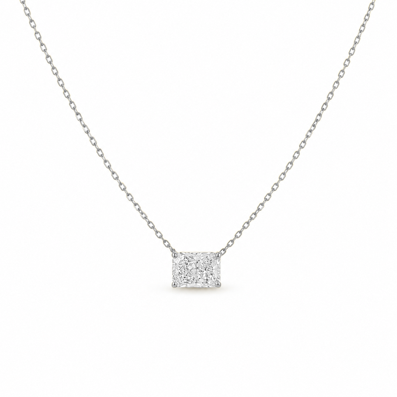 Radiant Cut Diamond Necklace in 18K Gold, Lab-Grown Diamond