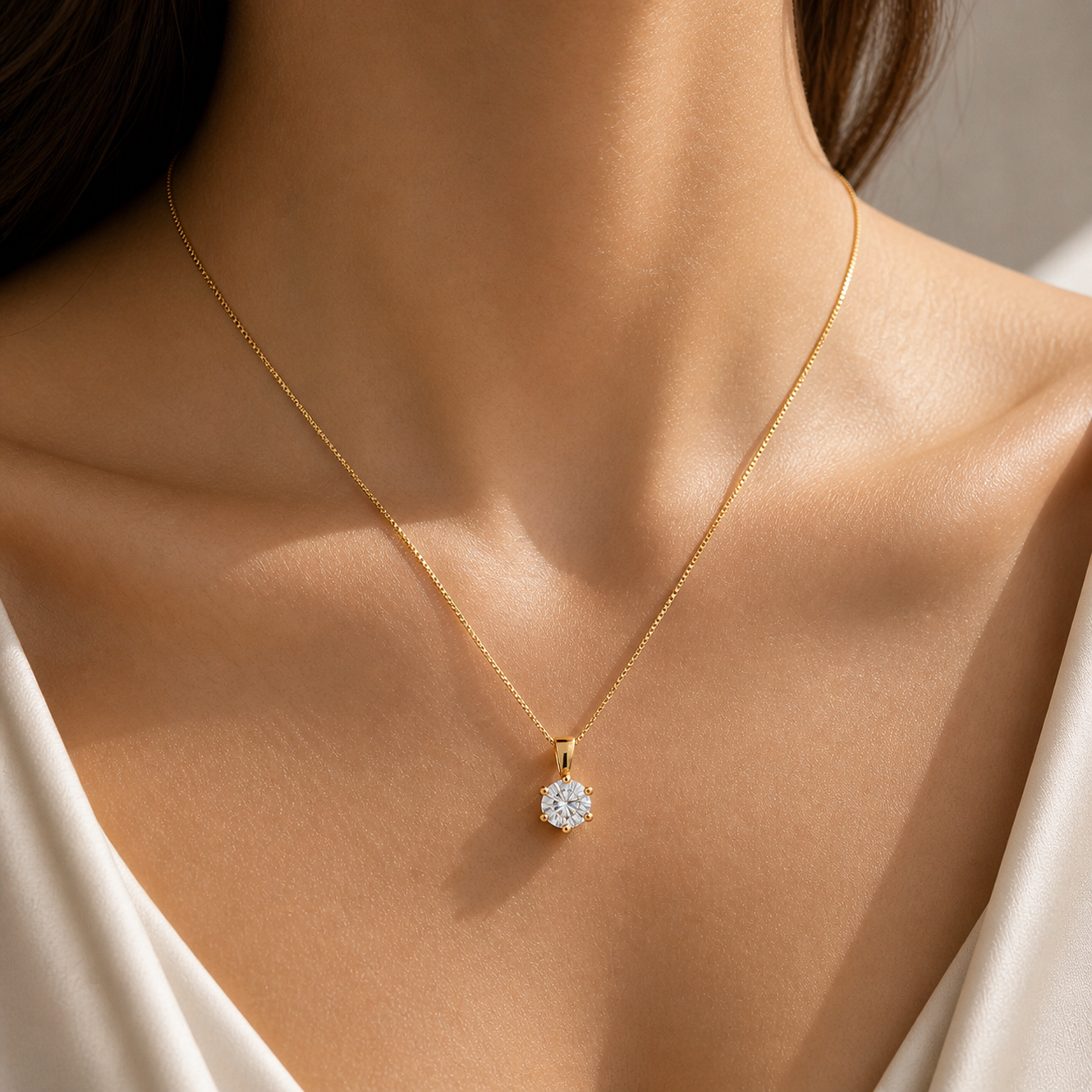 Round Brilliant Cut Necklace in 18K Gold, Lab-Grown Diamond