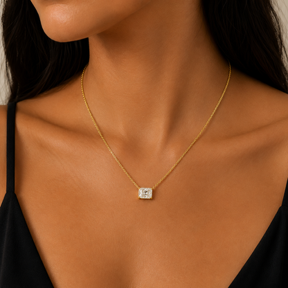 Radiant Cut Diamond Necklace in 18K Gold, Lab-Grown Diamond
