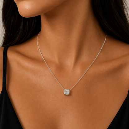 Radiant Cut Diamond Necklace in 18K Gold, Lab-Grown Diamond