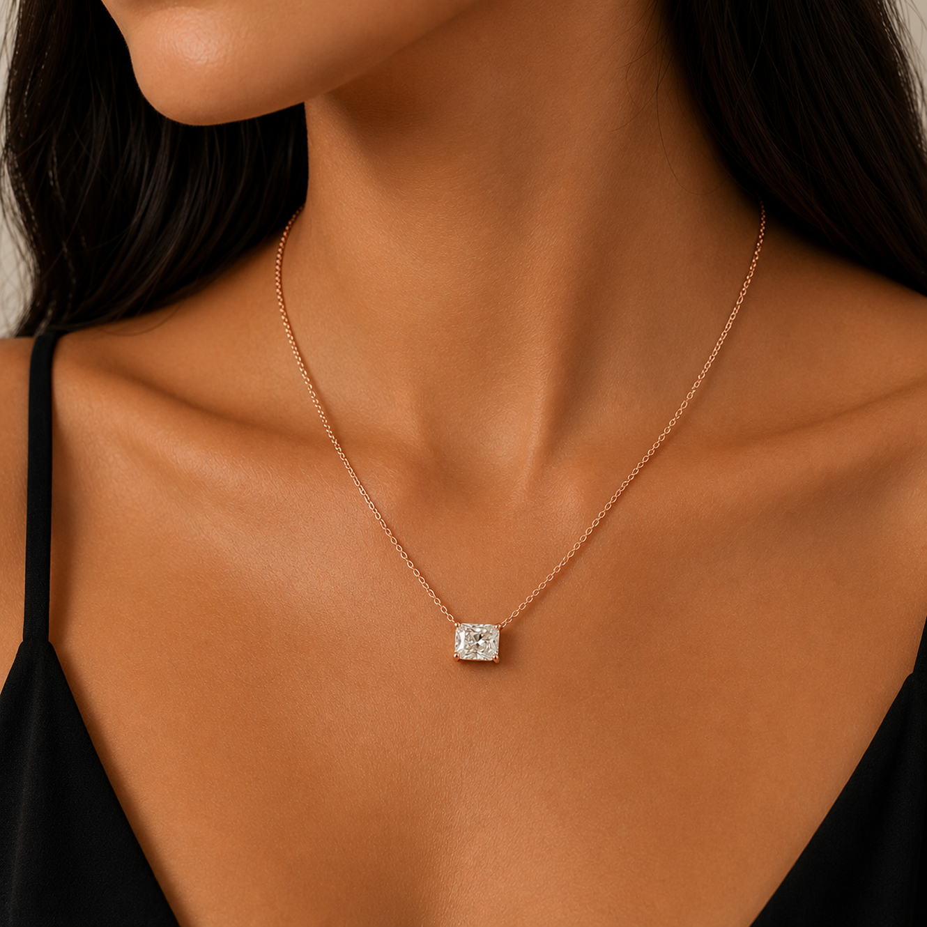 Radiant Cut Diamond Necklace in 18K Gold, Lab-Grown Diamond