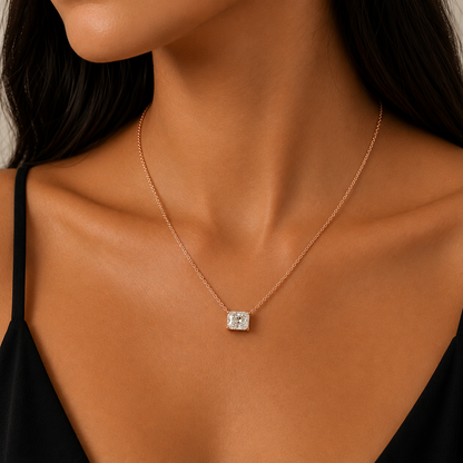 Radiant Cut Diamond Necklace in 18K Gold, Lab-Grown Diamond