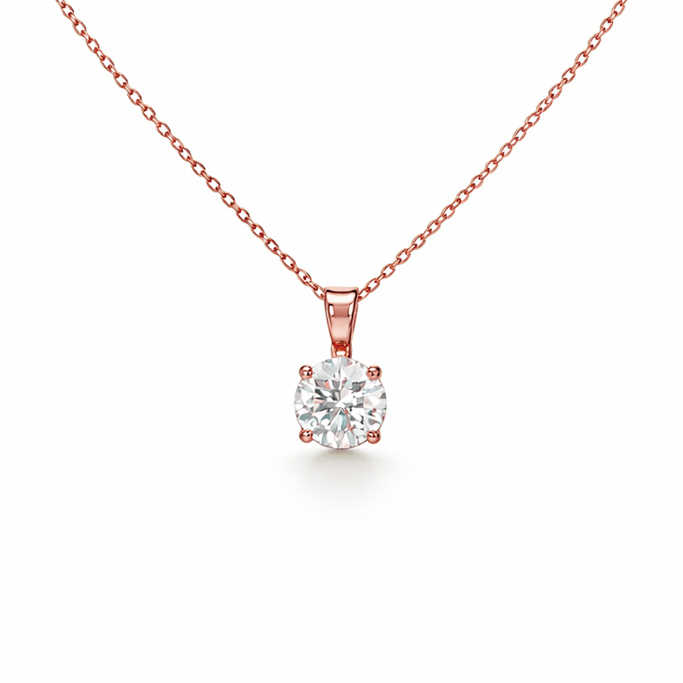 Round Diamond Necklace in 18K Gold, Lab-Grown Diamond