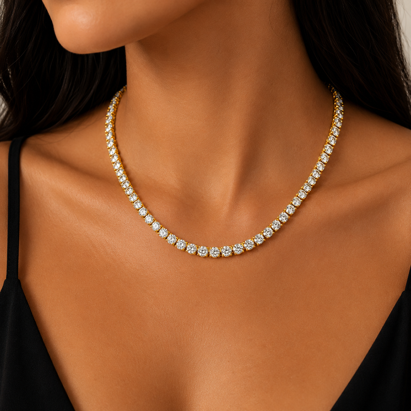 Round Cut Tennis Necklace in 18K Gold, Lab-Grown Diamond