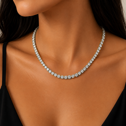 Round Cut Tennis Necklace in 18K Gold, Lab-Grown Diamond