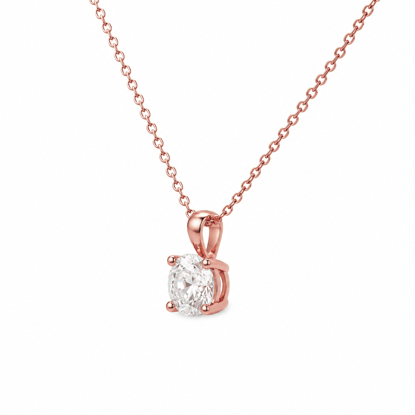 Round Diamond Necklace in 18K Gold, Lab-Grown Diamond