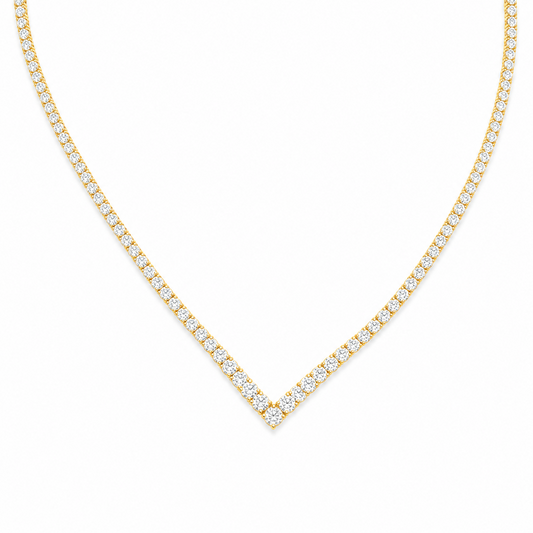 V-Shape Tennis Necklace in 18K Gold, Lab-Grown Diamond