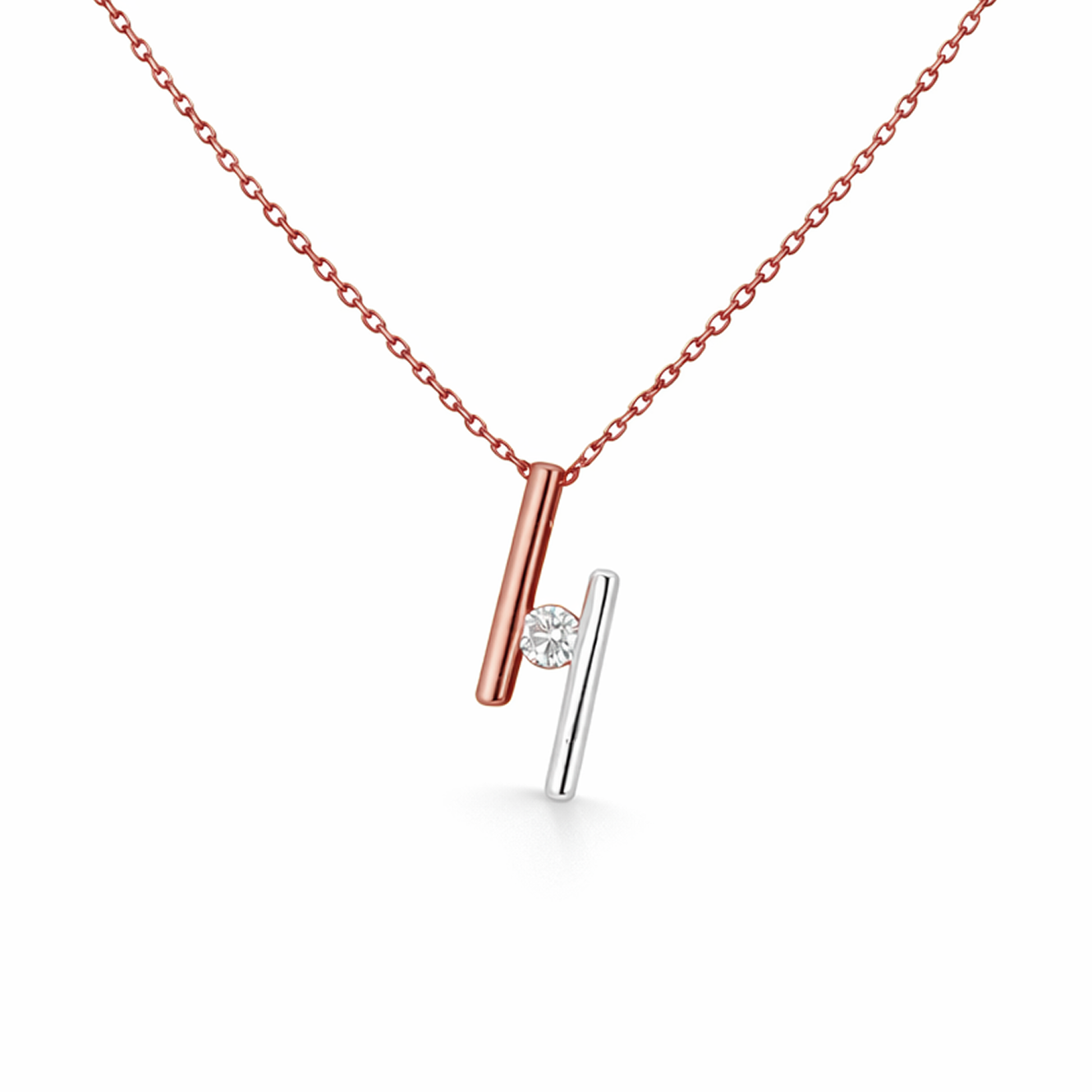 Two Tone Tension-Set Diamond Necklace in 18K Gold, Lab-Grown Diamond