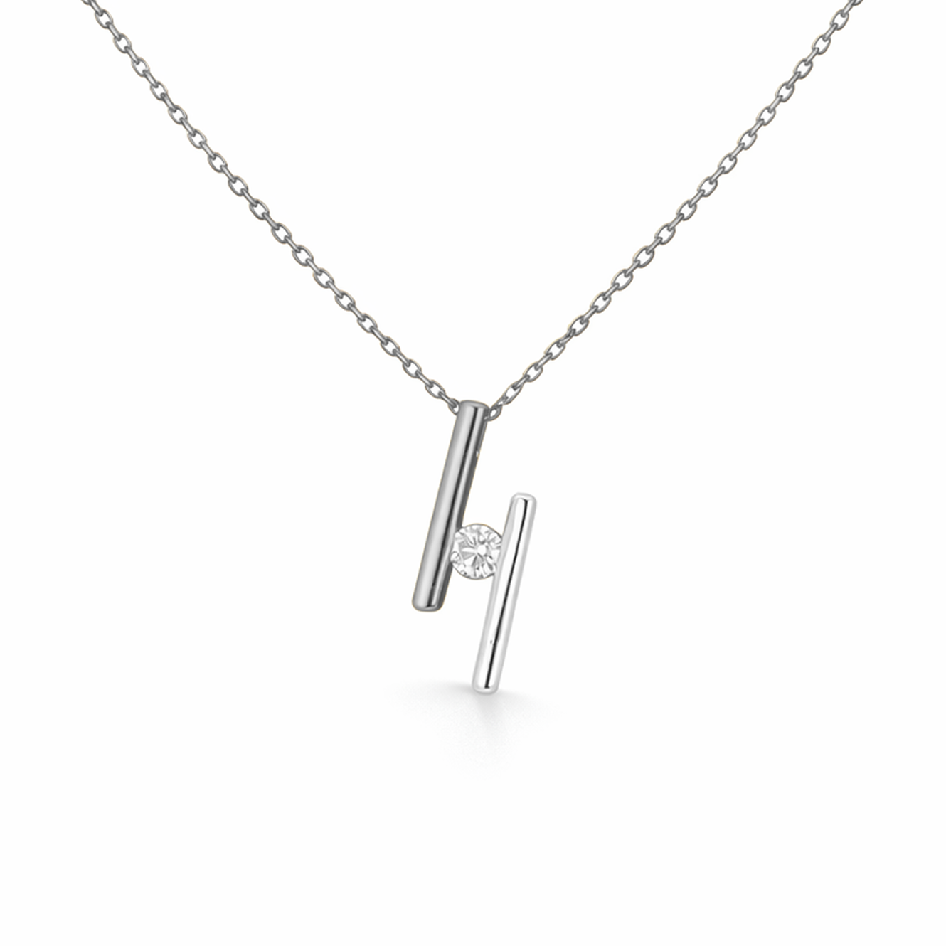 Two Tone Tension-Set Diamond Necklace in 18K Gold, Lab-Grown Diamond