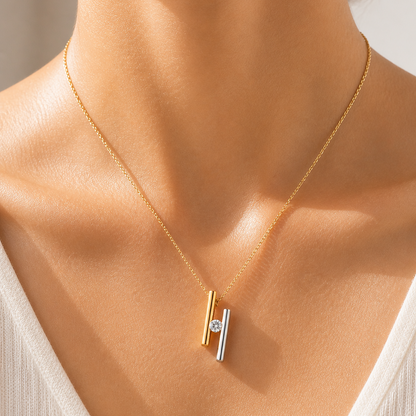 Two Tone Tension-Set Diamond Necklace in 18K Gold, Lab-Grown Diamond