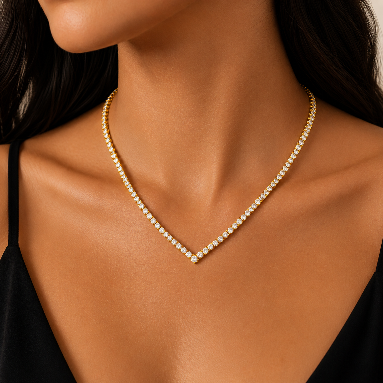 V-Shape Tennis Necklace in 18K Gold, Lab-Grown Diamond