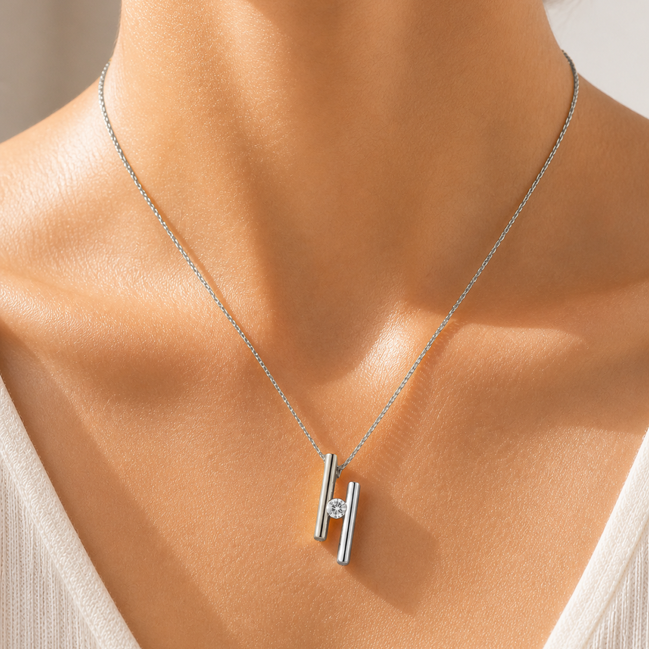 Two Tone Tension-Set Diamond Necklace in 18K Gold, Lab-Grown Diamond