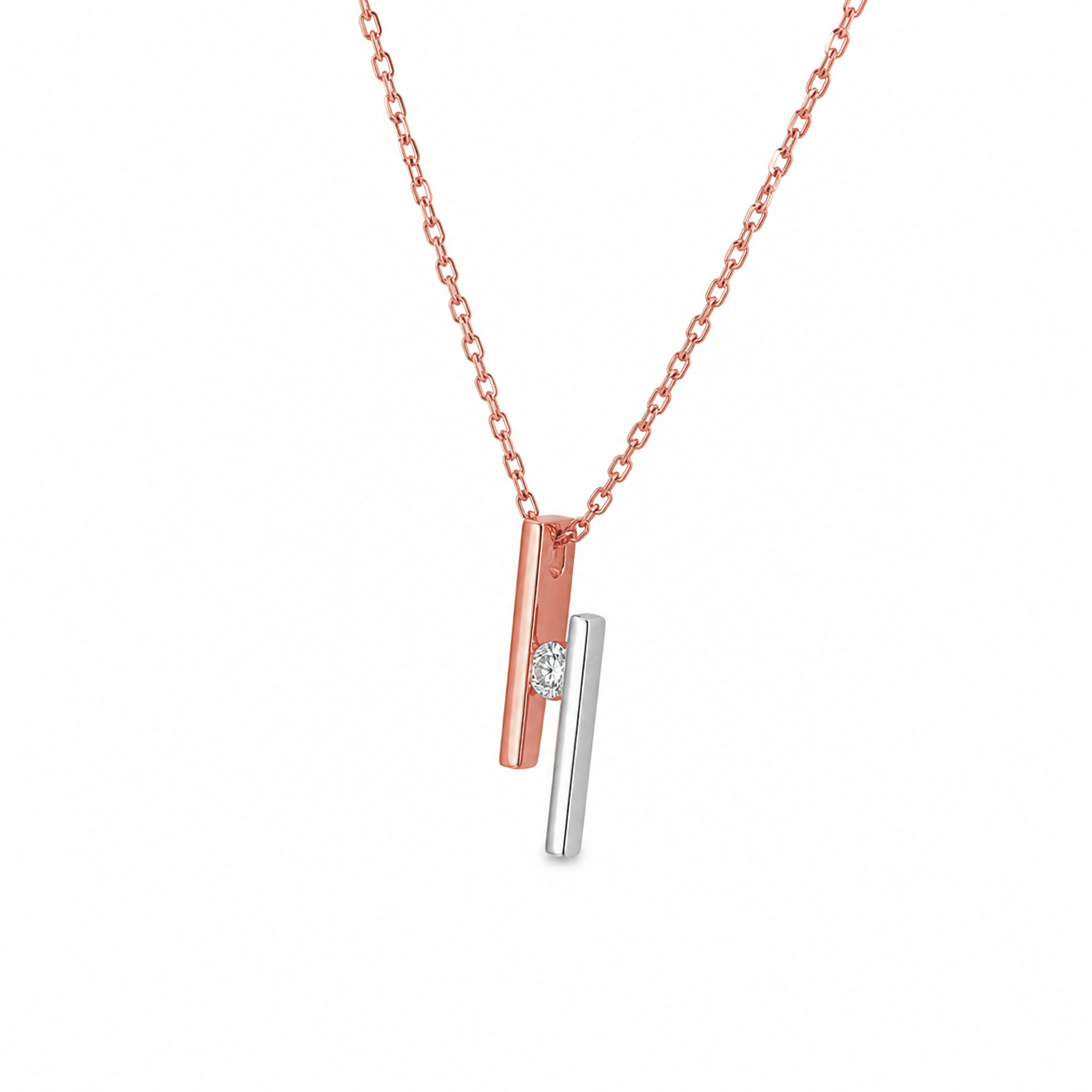 Two Tone Tension-Set Diamond Necklace in 18K Gold, Lab-Grown Diamond