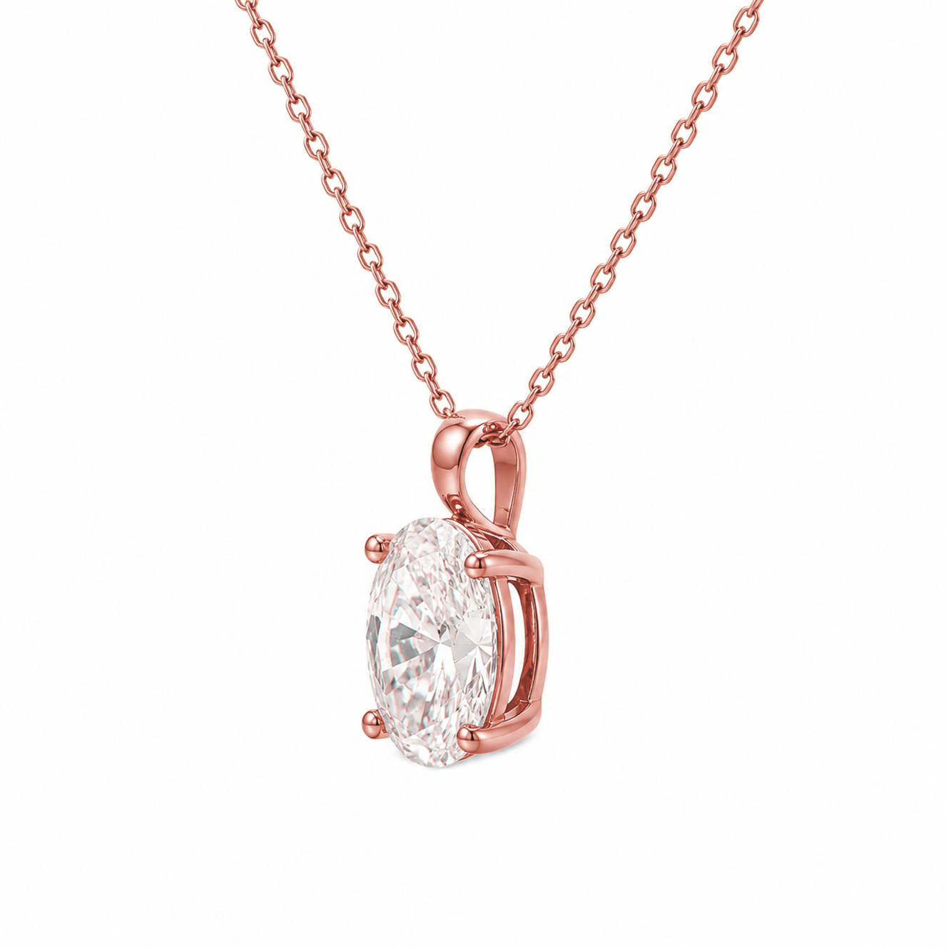 Oval Cut Diamond Necklace in 18K Gold, Lab-Grown Diamond