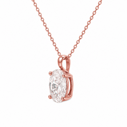 Oval Cut Diamond Necklace in 18K Gold, Lab-Grown Diamond