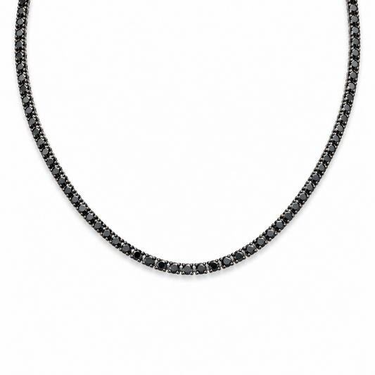 Black Diamond Tennis Necklace in 18K Gold, Lab-Grown Diamond