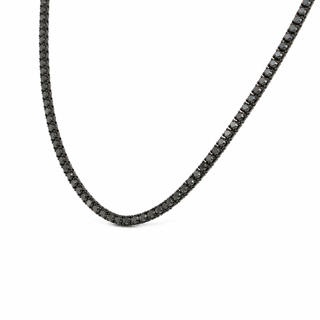 Black Diamond Tennis Necklace in 18K Gold, Lab-Grown Diamond