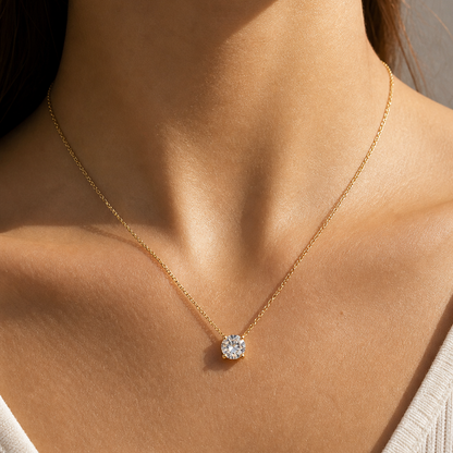 Round Cut Four-Prong Diamond Necklace in 18K Gold, Lab-Grown Diamond