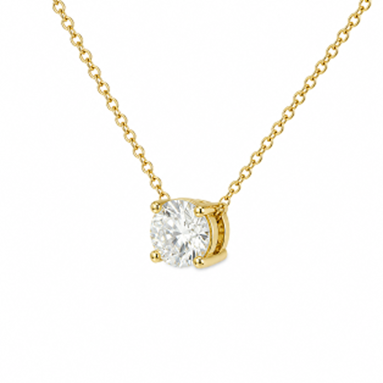 Round Cut Four-Prong Diamond Necklace in 18K Gold, Lab-Grown Diamond