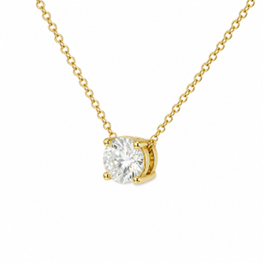 Round Cut Four-Prong Diamond Necklace in 18K Gold, Lab-Grown Diamond