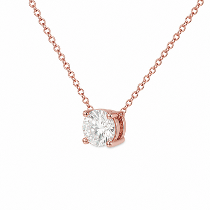 Round Cut Four-Prong Diamond Necklace in 18K Gold, Lab-Grown Diamond