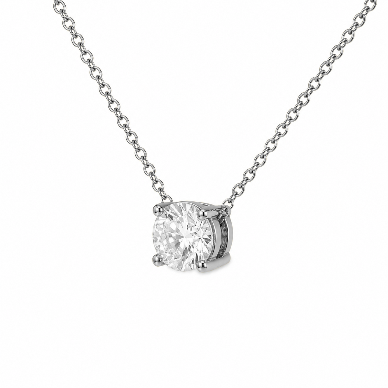 Round Cut Four-Prong Diamond Necklace in 18K Gold, Lab-Grown Diamond