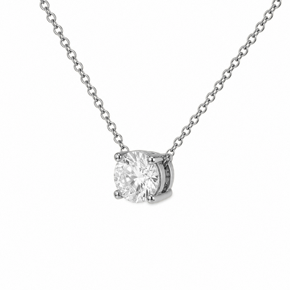 Round Cut Four-Prong Diamond Necklace in 18K Gold, Lab-Grown Diamond