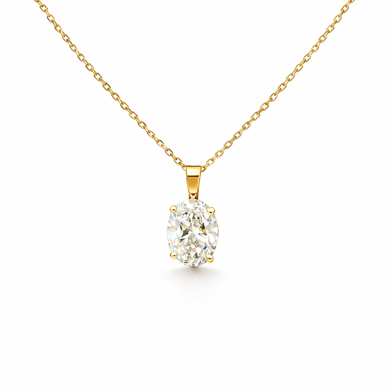Oval Cut Diamond Necklace in 18K Gold, Lab-Grown Diamond