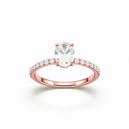 Oval Cut Statement Engagement Ring with Diamond Band in 18K Gold, Lab-Grown Diamond
