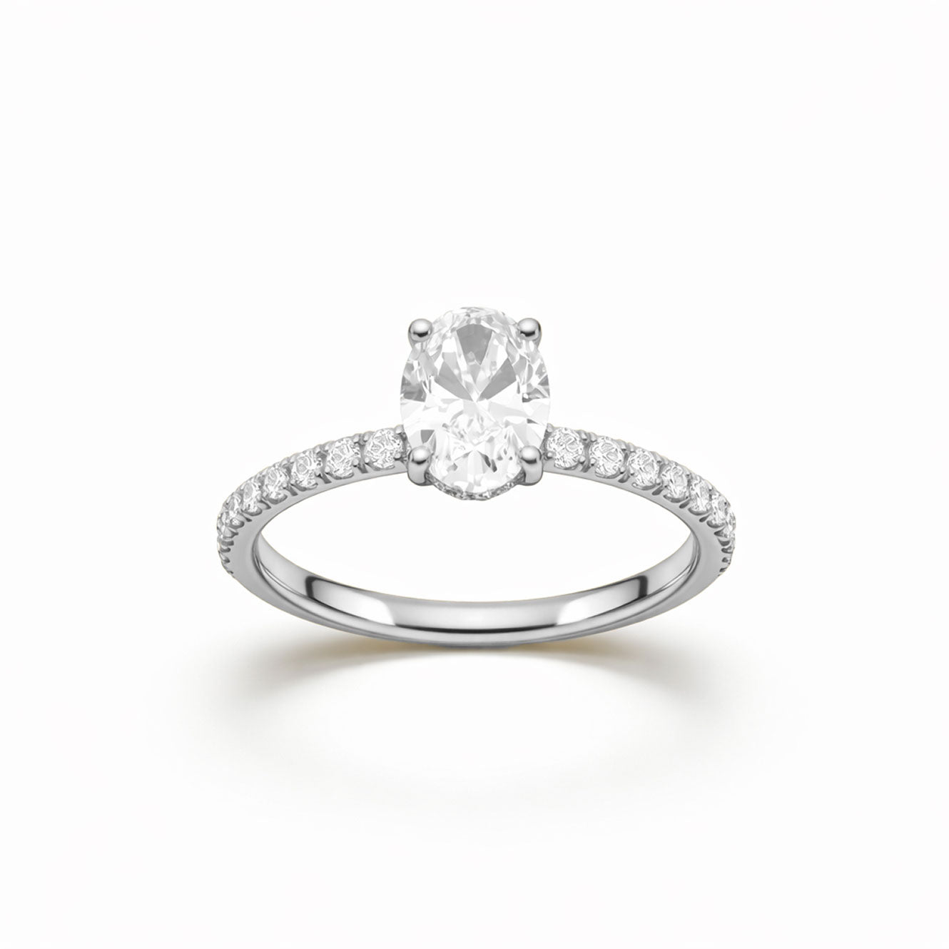 Oval Cut Statement Engagement Ring with Diamond Band in 18K Gold, Lab-Grown Diamond