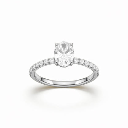 Oval Cut Statement Engagement Ring with Diamond Band in 18K Gold, Lab-Grown Diamond