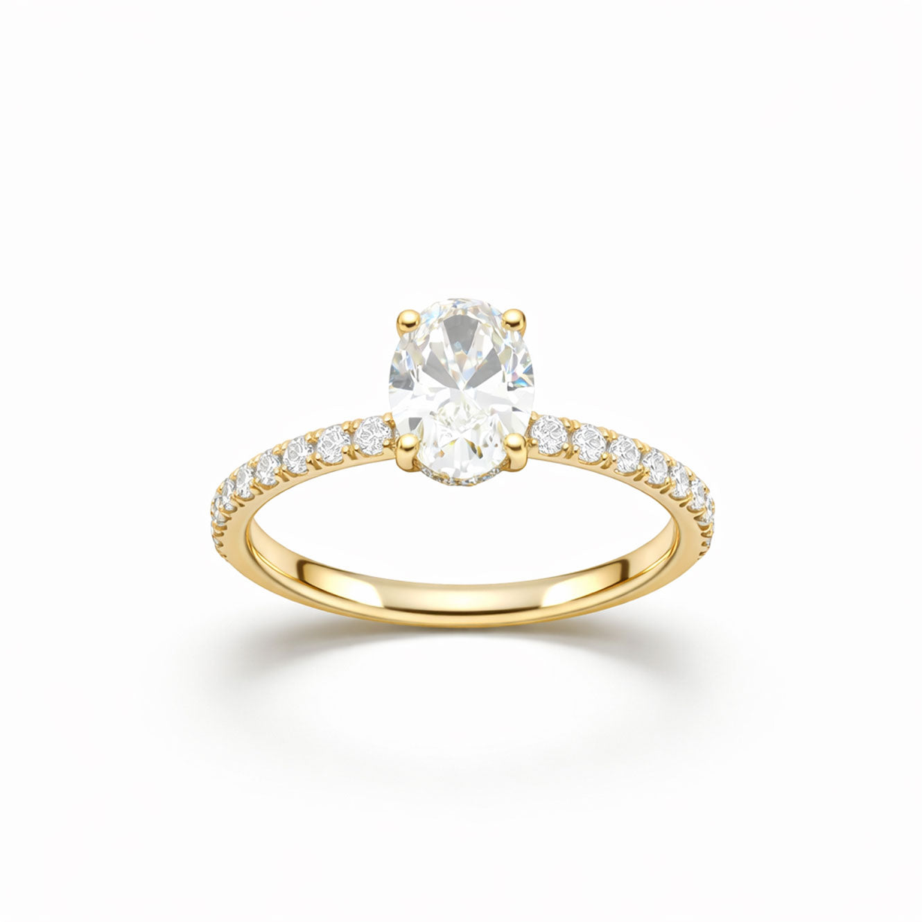 Oval Cut Prong-Set Engagement Ring in 18K Gold, Lab-Grown Diamond