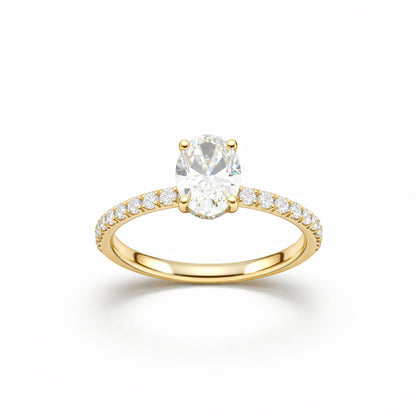 Oval Cut Prong-Set Engagement Ring in 18K Gold, Lab-Grown Diamond